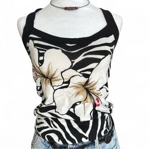 Zebra Print Women's Top with Floral Design